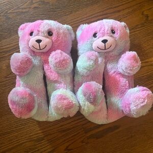 Pink and Blue Plush Teddy Bear Slippers